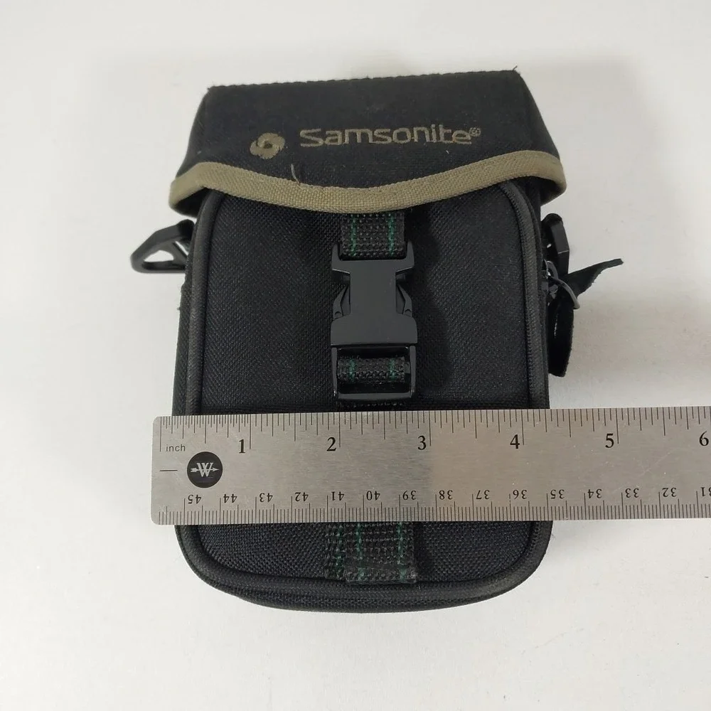 Samsonite Black Green Camera Case Travel Bag 7 x 4 x 3 Belt Loop‎